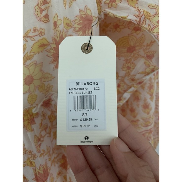 NWT Billabong Endless Sunset Dress SzS 100% Cotton Printed Maxi Boho Cottagecore - Picture 7 of 14